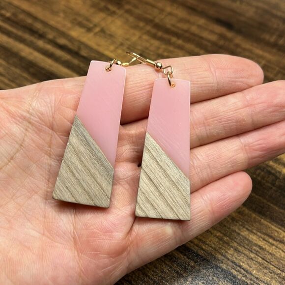 Wooden Geometric Drop Earrings - Picture 6 of 11